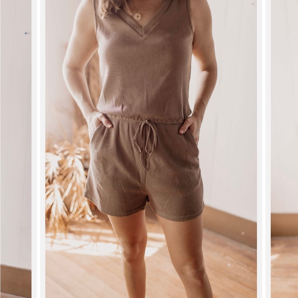 BNWT- Mocha V- neck Romper shorts